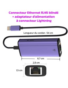 Kit réseau filaire ethernet Lightning pour iPhone, iPad, iPod Apple® Geotellurique.fr - 1 2