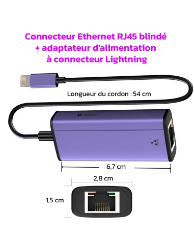 Kit réseau filaire ethernet Lightning pour iPhone, iPad, iPod Apple® Geotellurique.fr - 2