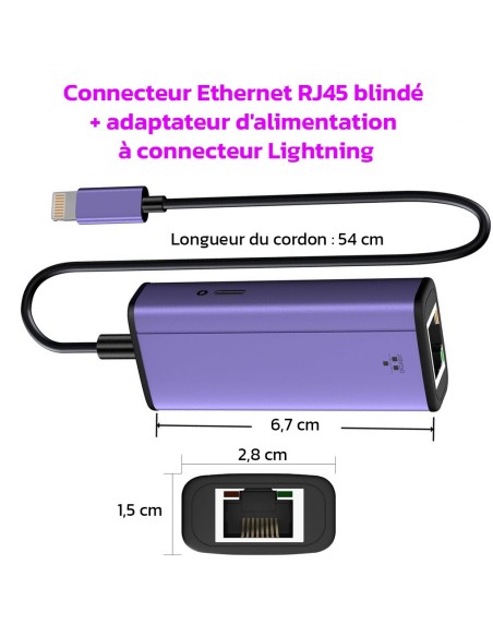 Kit réseau filaire ethernet Lightning pour iPhone, iPad, iPod Apple® Geotellurique.fr - 2