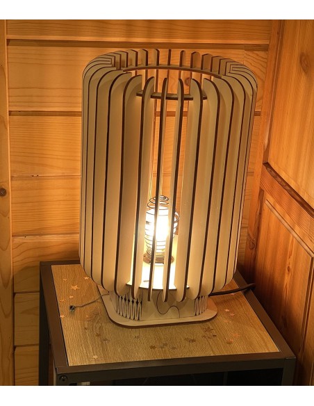 Lampe blindée en bois à poser grand format - Lames droites Geotellurique.fr - 4