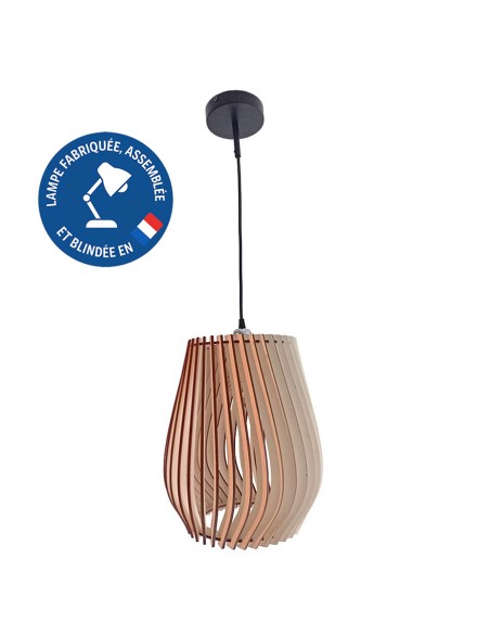 Suspension luminaire blindée en bois Baluka - Lames inclinées Geotellurique.fr - 24