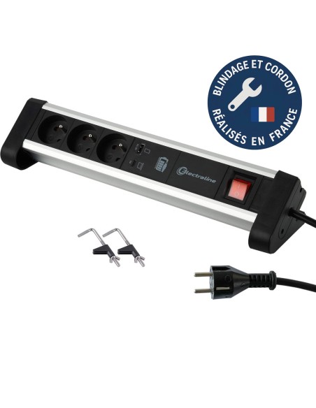 Multiprise blindée 3 prises + 2 ports USB 65W (USB-C + USB-A) Geotellurique.fr - 1