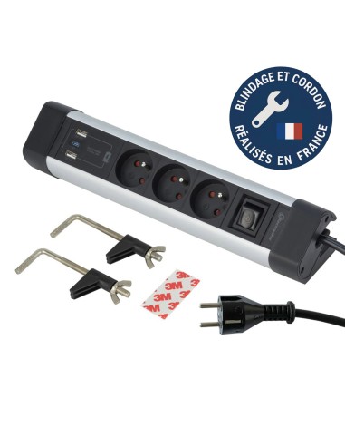 Multiprise blindée 3 prises + 3 ports USB 20W (1 USB-C + 2 USB-A QC 3.0) Geotellurique.fr - 1