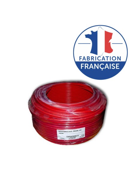 Fil blindé rigide 6 mm² Rouge pour installation électrique biocompatible - H07V-R - à la coupe au mètre OMERIN - 1 Fil blindé rigide 6 mm² Rouge pour installation électrique biocompatible - H07V-R - à la coupe au mètre OMERIN - 1