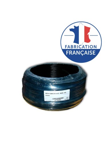 Fil blindé 2,5 mm² Noir pour installation électrique biocompatible - H07V-U - Bobine de 100m OMERIN - 1