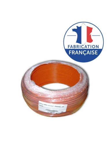 Fil blindé 1,5 mm² Orange pour installation électrique biocompatible - H07V-U - Bobine de 100m OMERIN - 1