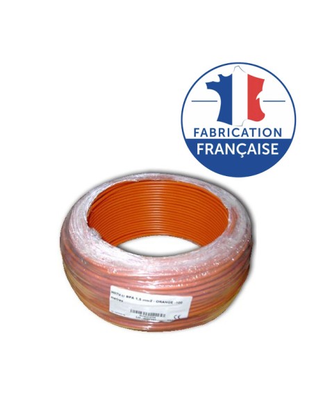 Fil blindé 1,5 mm² Orange pour installation électrique biocompatible - H07V-U - Bobine de 100m OMERIN - 1