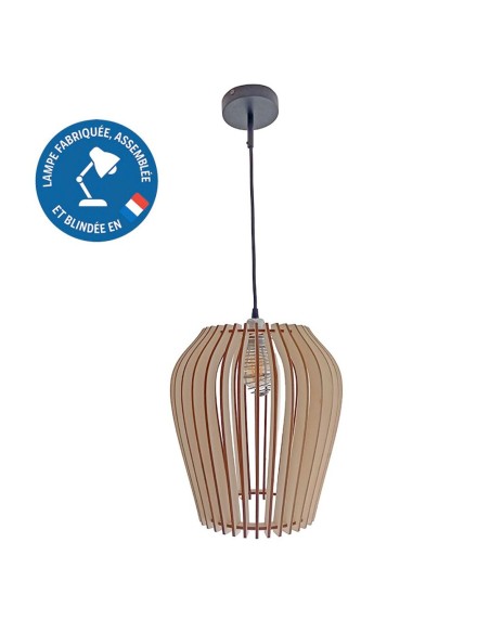 Suspension luminaire blindée en bois Baluka - Lames droites Geotellurique.fr - 1