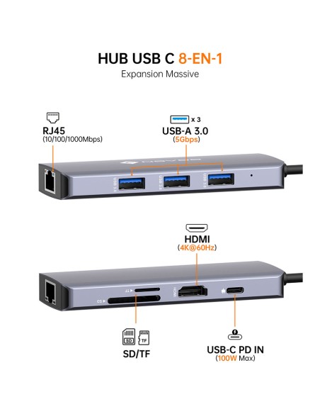 Hub USB-C 8 ports multifonctions RJ45 / ultra-portables & smartphones Geotellurique.fr - 3