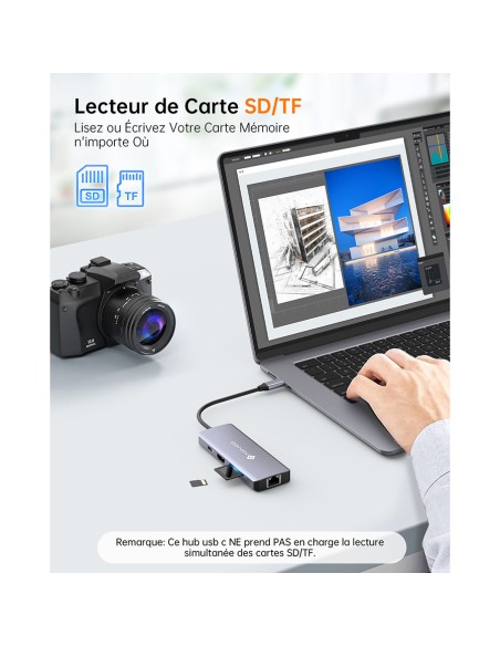 Hub USB-C 8 ports multifonctions RJ45 / ultra-portables & smartphones Geotellurique.fr - 8