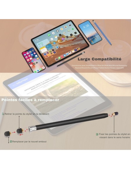 Stylet tactile passif coloré - sans ondes - embout caoutchouc