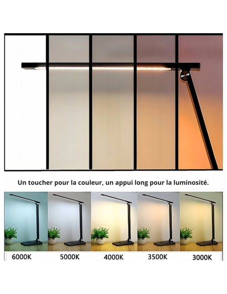 Lampe de bureau LED sans ondes rechargeable (4500 mAh) USB