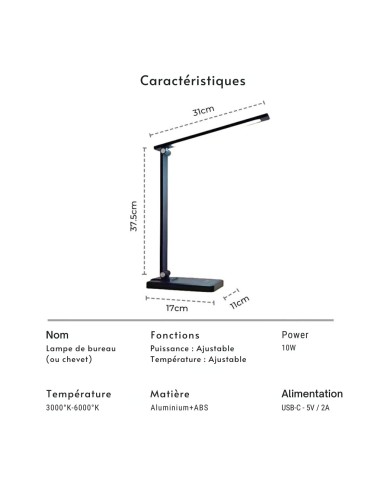 Lampe de bureau LED sans ondes rechargeable (4500 mAh) USB