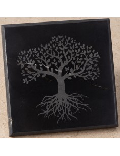 Dessous de verre en shungite gravé "Arbre de vie" 10×10×1cm