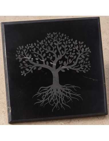 Dessous de verre en shungite gravé "Arbre de vie" 10×10×1cm