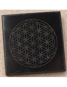 Dessous de verre en shungite gravé "Fleur de vie" 10×10×1cm