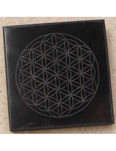 Dessous de verre en shungite gravé "Fleur de vie" 10×10×1cm