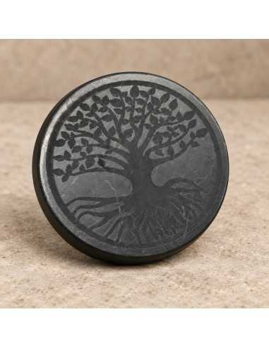 Plaque de shungite polie gravée "Arbre de vie" 30 mm
