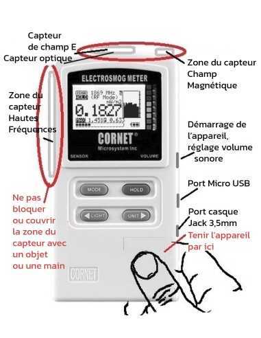 Détecteur d'ondes électromagnétiques hautes et basses fréquences Cornet ED98Pro5G