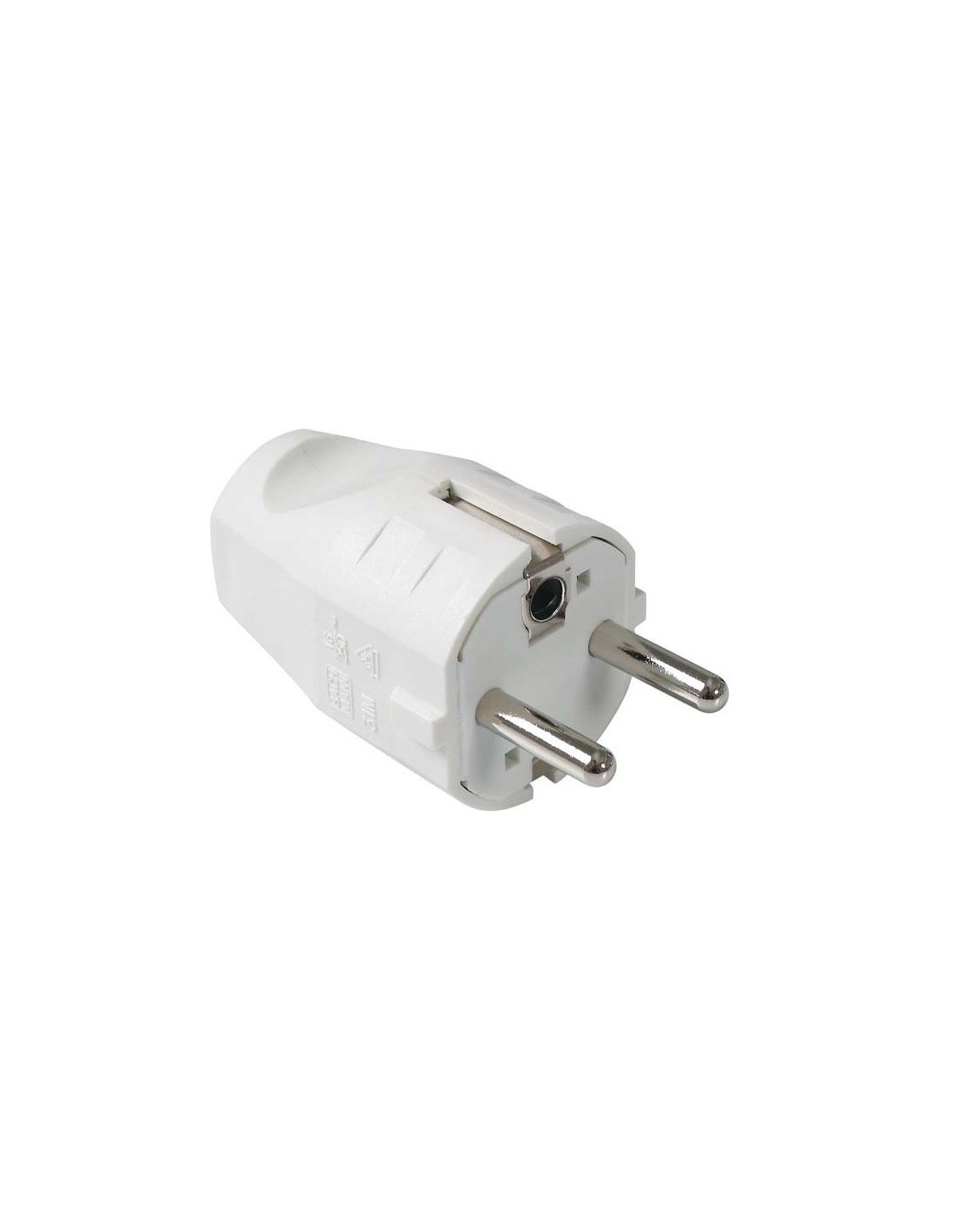 Fiche PVC 2P+T 16A 250V avec double système de mise à la terre, serre-câble  rabattable pour un raccordement facile des bornes bl