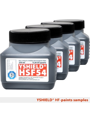 Petits pots d'essai des peintures anti ondes Yshield haute fréquence de 0,25 litres incluant : HSF54, PRO54, HSF64, MAX54