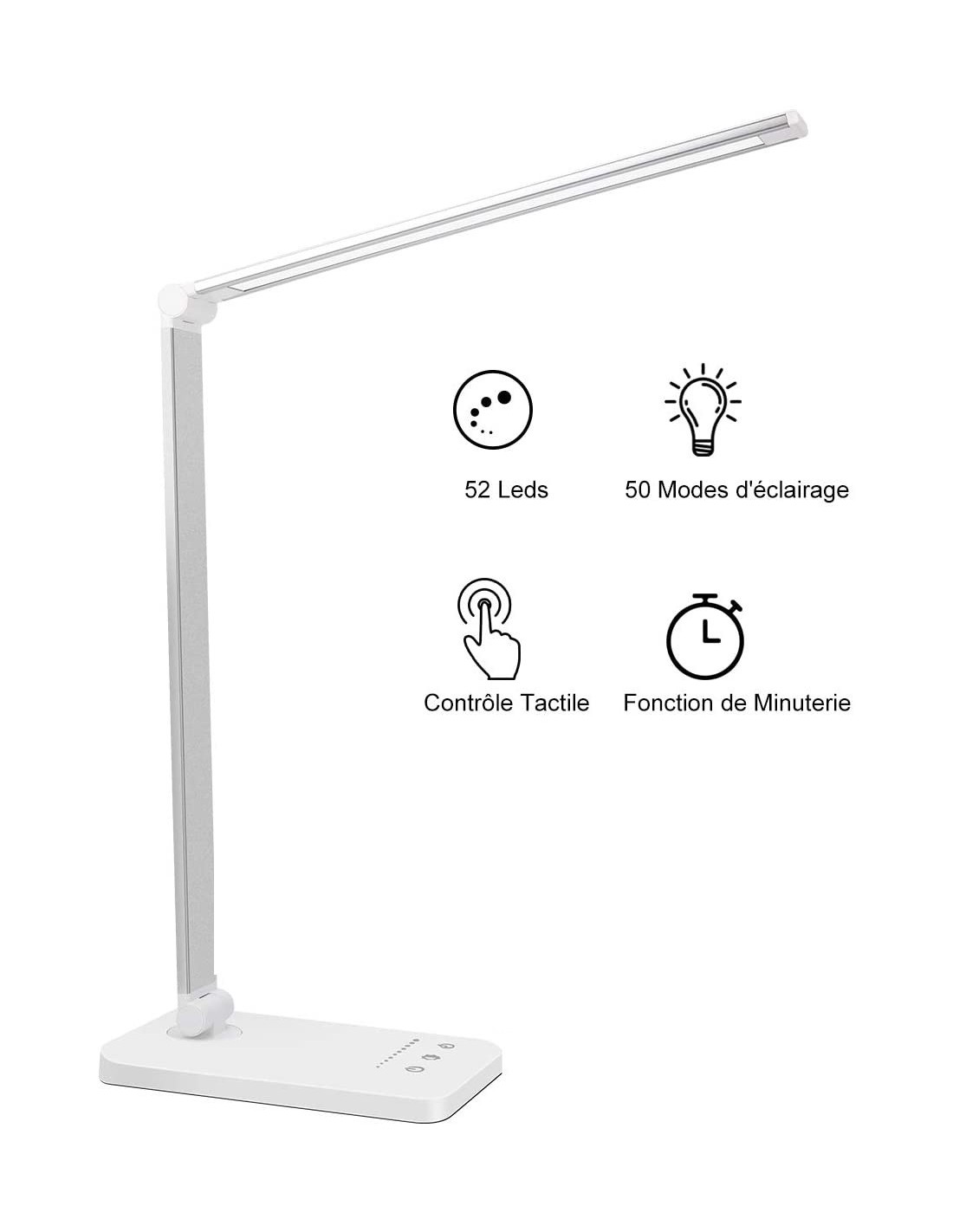 Lampe de bureau GENERIQUE Lampe de bureau led, lampes de bureau dimmable 5  modes de couleur 10 niveaux de luminosité, flexible contrôle tactile  protection des yeux,lampe de