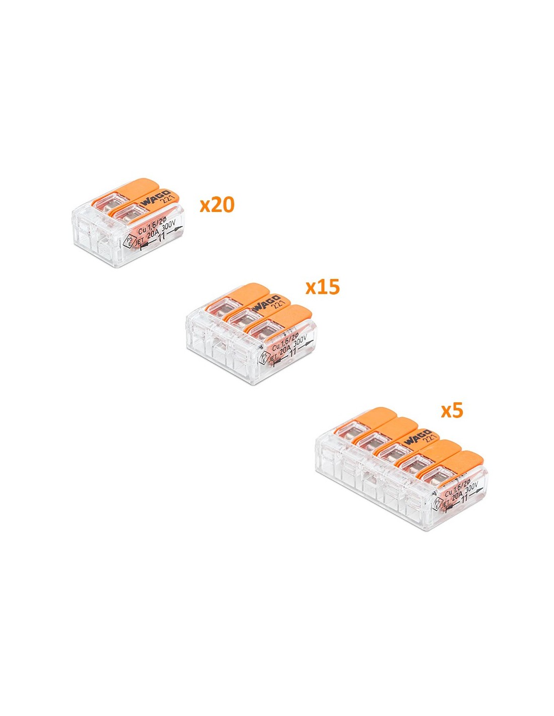 WAGO 221 40 bornes de connexion rapide universelles 2, 3 et 5 entrées