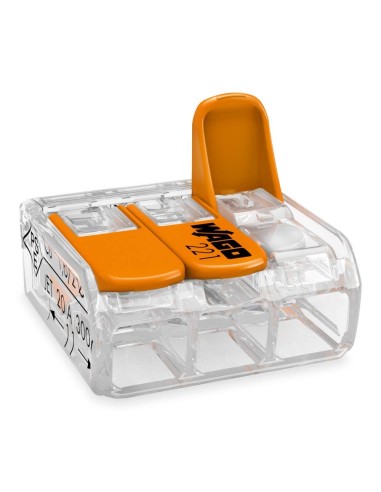 Mini bornes de connexion 3 entrées WAGO S221 pour fils souples et rigides blindés