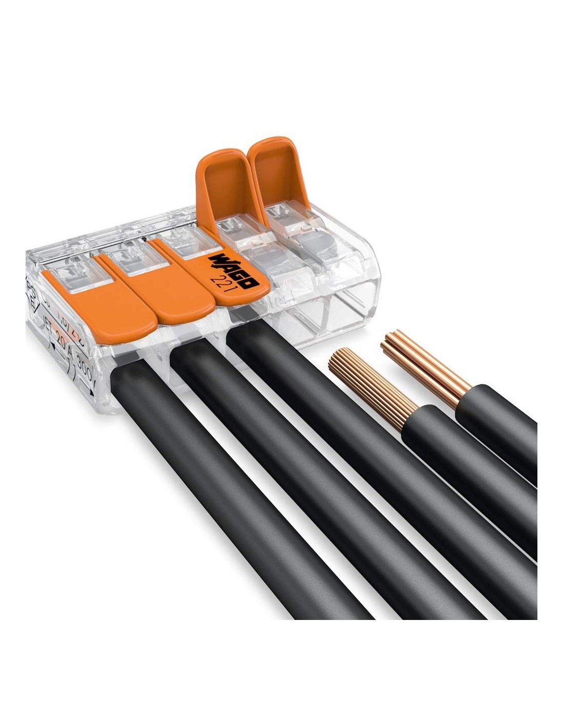 Lot de 5 bornes de raccordement S221 COMPACT - Connexion rapide - 5  conducteurs avec leviers 4mm² - Orange 