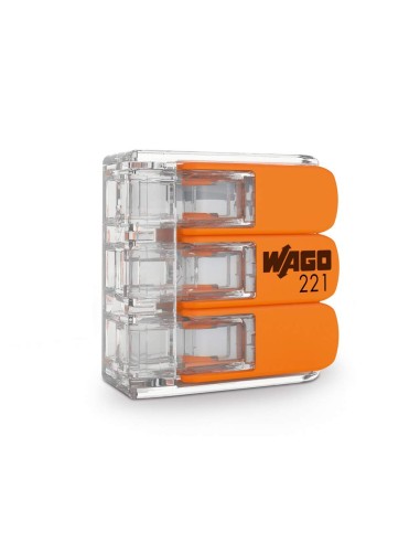 Mini bornes de connexion 3 entrées WAGO S221 pour fils souples et rigides blindés