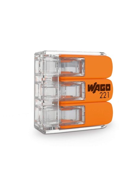Mini bornes de connexion 3 entrées WAGO S221 pour fils souples et rigides blindés