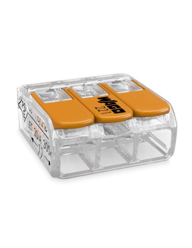 WAGO S221 : 50 mini bornes de connexion rapide 3 entrées pour fils souples et rigides blindés
