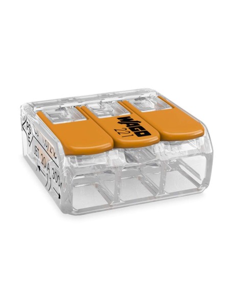WAGO S221 : 50 mini bornes de connexion rapide 3 entrées pour fils souples et rigides blindés