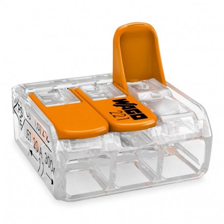 WAGO S221 : 50 mini bornes de connexion rapide 3 entrées pour fils souples et rigides blindés