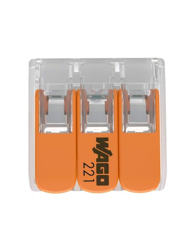 WAGO S221 : 50 mini bornes de connexion rapide 3 entrées pour fils souples et rigides blindés