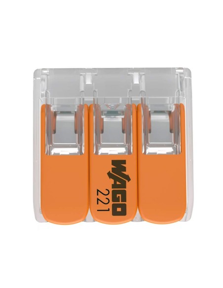 WAGO S221 : 50 mini bornes de connexion rapide 3 entrées pour fils souples et rigides blindés
