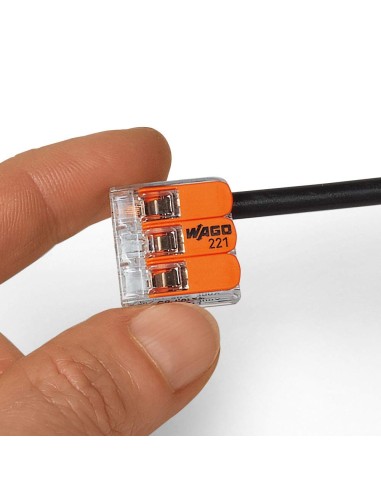 WAGO S221 : 50 mini bornes de connexion rapide 3 entrées pour fils souples et rigides blindés