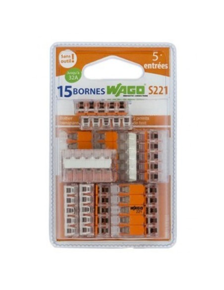  Mini bornes de connexion 5 entrées WAGO S221 pour fils souples et rigides blindés