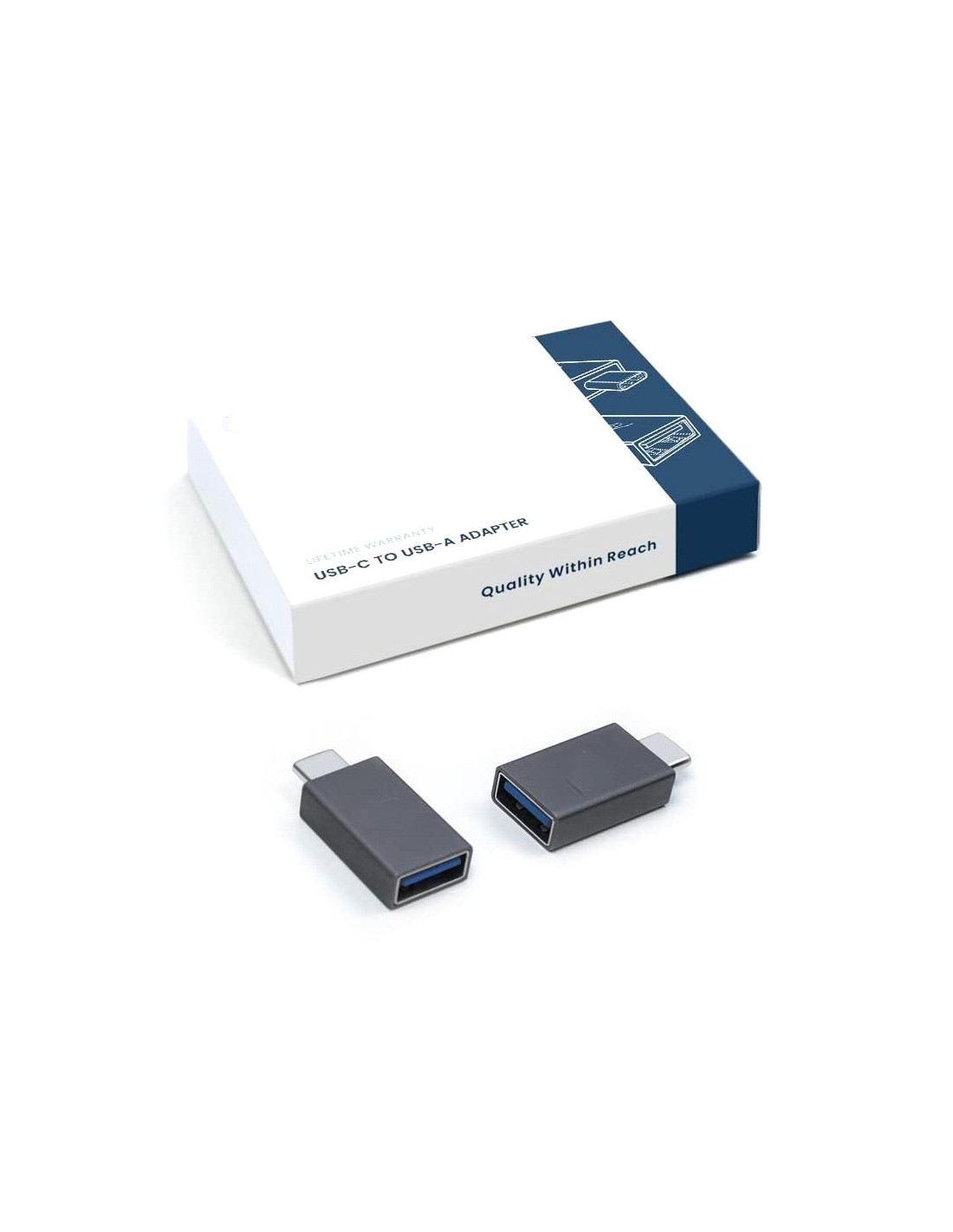 Lot de 2 adaptateurs USB Type C Mâle vers USB A Femelle Gris Sidéral