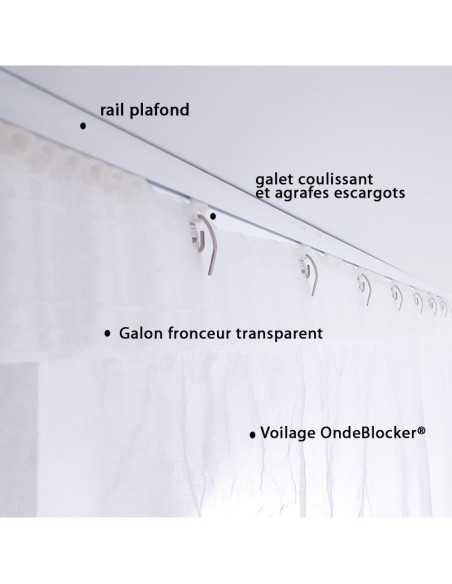 Rideaux anti-ondes galon fronceur, atténuation jusqu’à - 55,60 dB (tissu onde blocker)