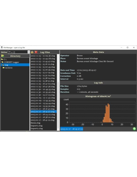 Cornet Logger, logiciel PC d'analyse et d'enregistrement de données