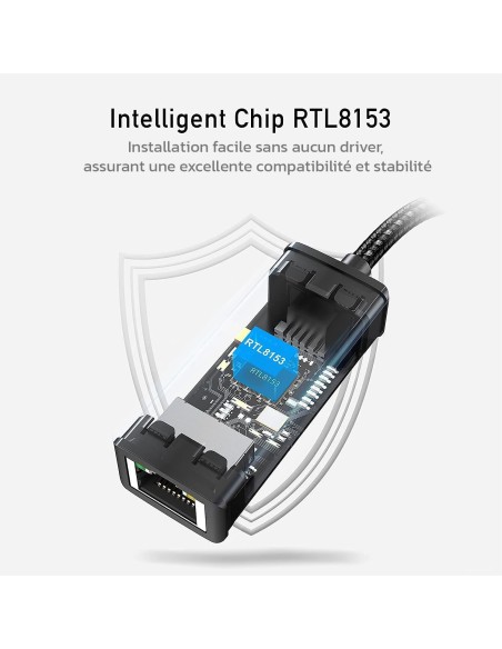 Adaptateur réseau filaire USB 3.0 ou USB-C vers RJ45 Gigabit Ethernet