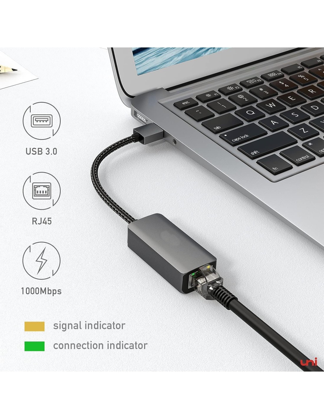 Adaptateur USB Type-C vers Ethernet LAN RJ45 1000Mbps Carte Réseau Filaire  3 Ports USB3.0