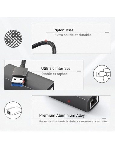 Adaptateur réseau filaire USB 3.0 ou USB-C vers RJ45 Gigabit Ethernet