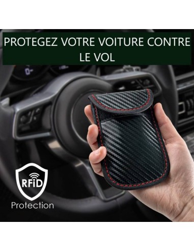 pochette faraday anti rfid, etui anti onde clé de voiture, étui anti-piratage clé de voiture, protection rfid clé voiture