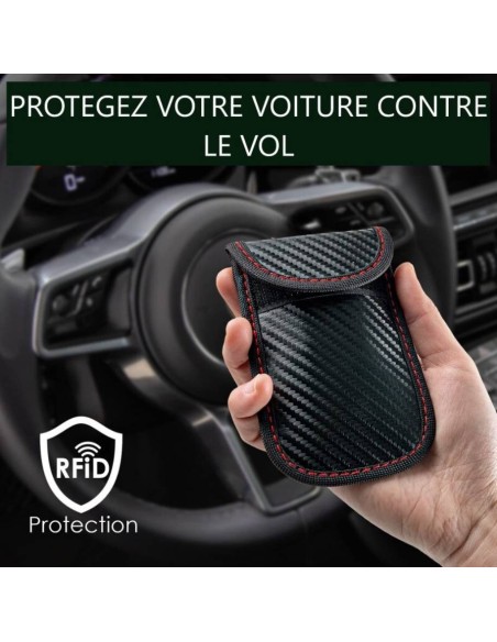 pochette faraday anti rfid, etui anti onde clé de voiture, étui anti-piratage clé de voiture, protection rfid clé voiture