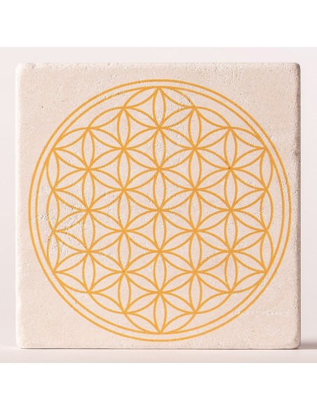 dessous de plat fleur de vie, travertin, jaune revitalisante - 10cm Nature's Design - 1 dessous de plat fleur de vie, travertin, jaune revitalisante - 10cm Nature's Design - 1