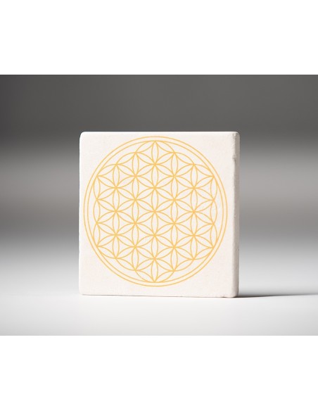 dessous de plat fleur de vie, travertin, jaune revitalisante - 10cm Nature's Design - 3 dessous de plat fleur de vie, travertin, jaune revitalisante - 10cm Nature's Design - 3