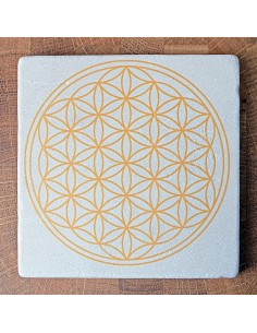 dessous de plat fleur de vie, travertin, jaune revitalisante - 10cm Nature's Design - 1 2