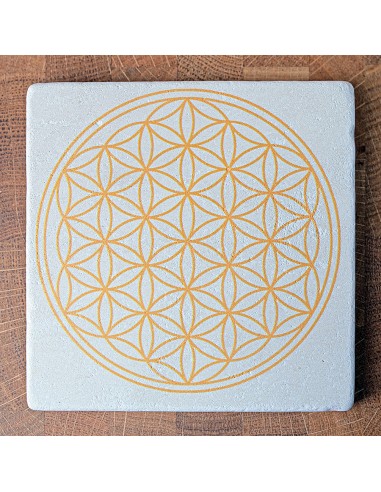 dessous de plat fleur de vie, travertin, jaune revitalisante - 10cm Nature's Design - 2 dessous de plat fleur de vie, travertin, jaune revitalisante - 10cm Nature's Design - 2